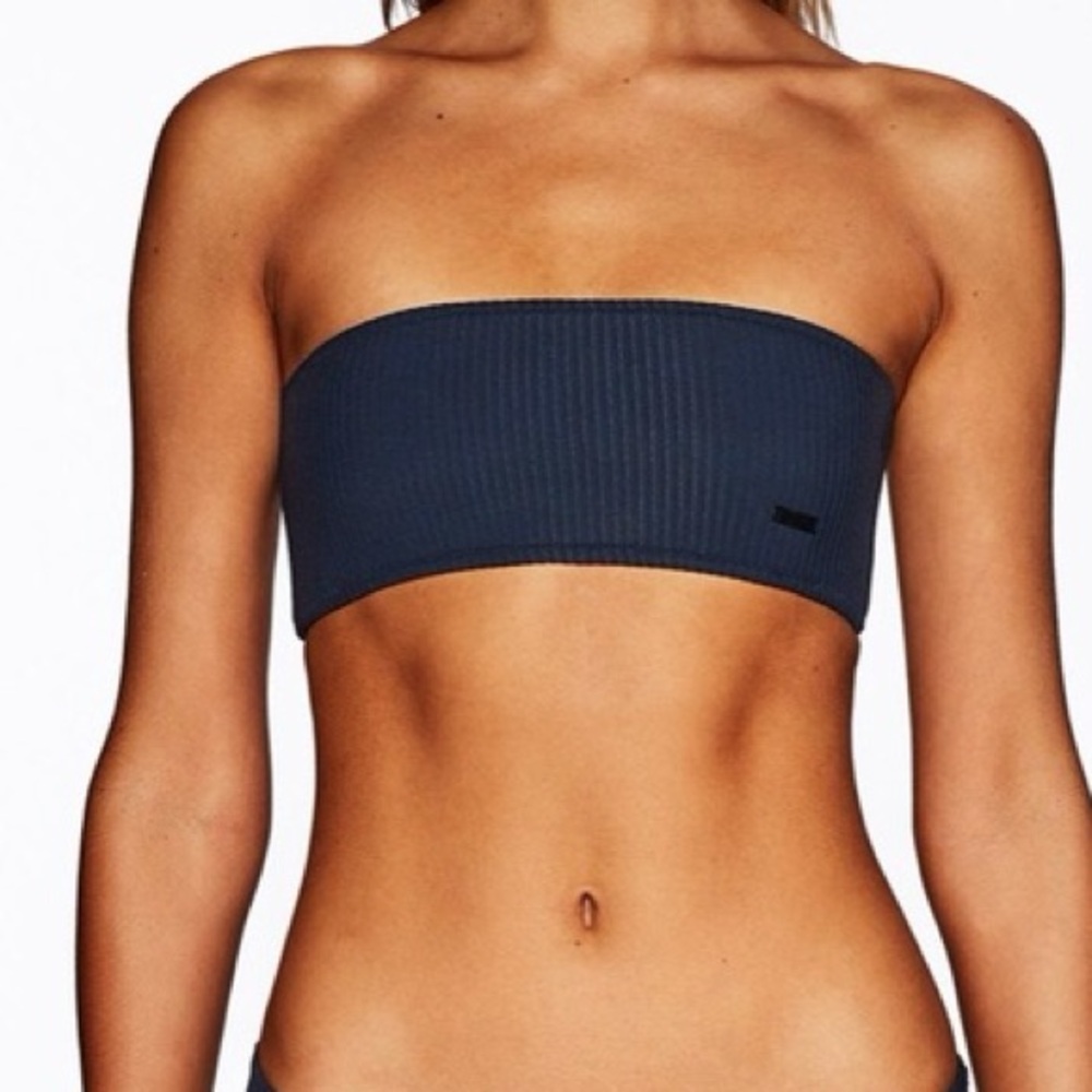 COPY - Triangl Navy Blue Neoprene Ribbed Bandeau Bikini Top